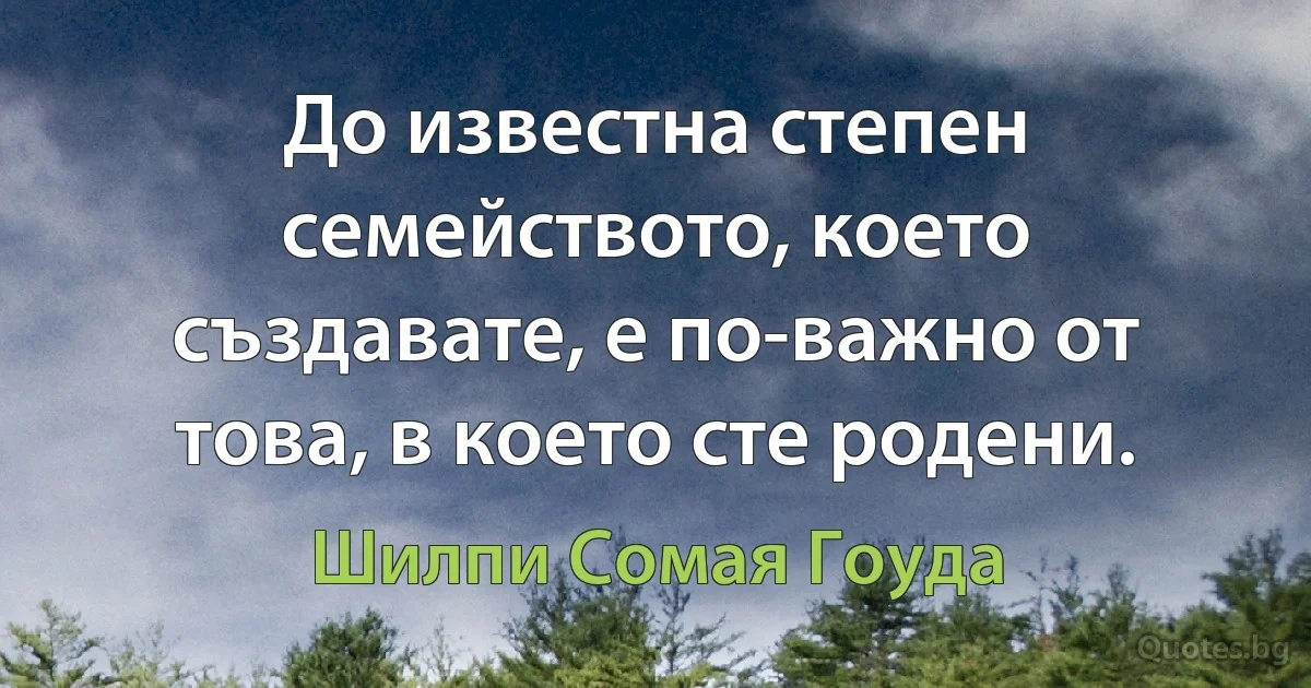 До известна степен семейството, което създавате, е по-важно от това, в което сте родени. (Шилпи Сомая Гоуда)