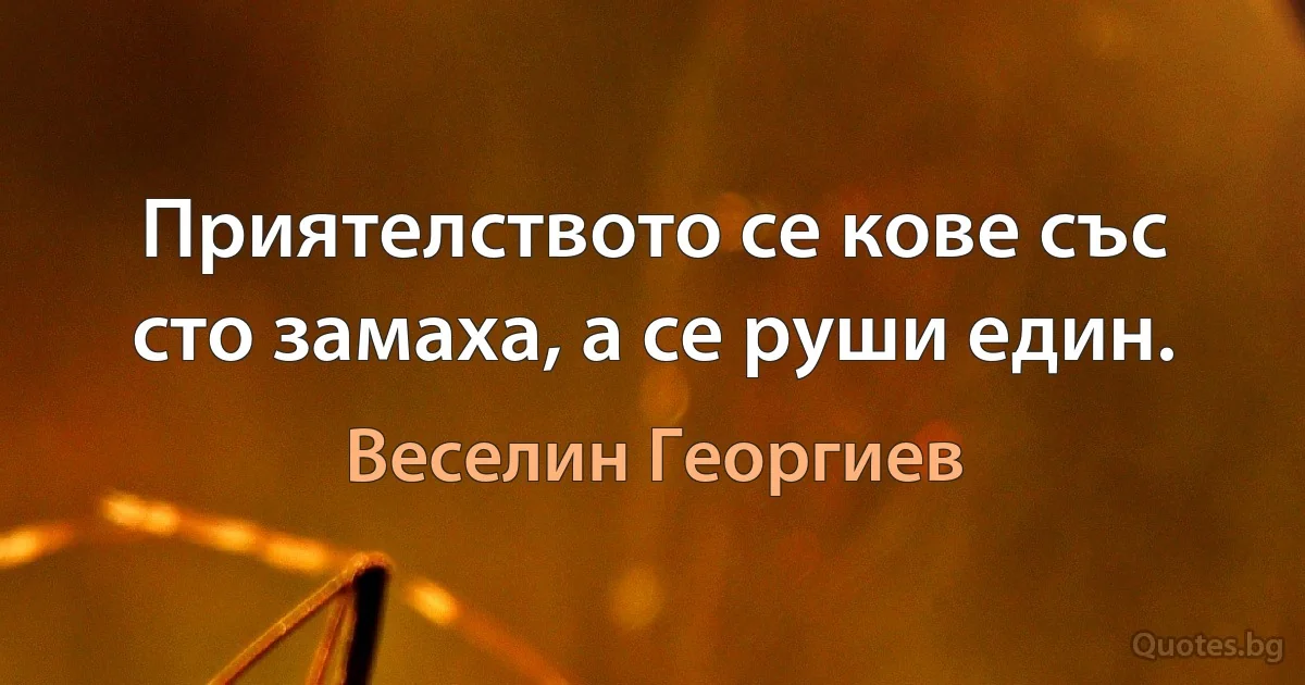 Приятелството се кове със сто замаха, а се руши един. (Веселин Георгиев)