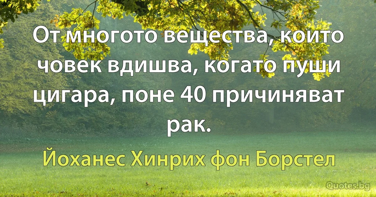 От многото вещества, които човек вдишва, когато пуши цигара, поне 40 причиняват рак. (Йоханес Хинрих фон Борстел)