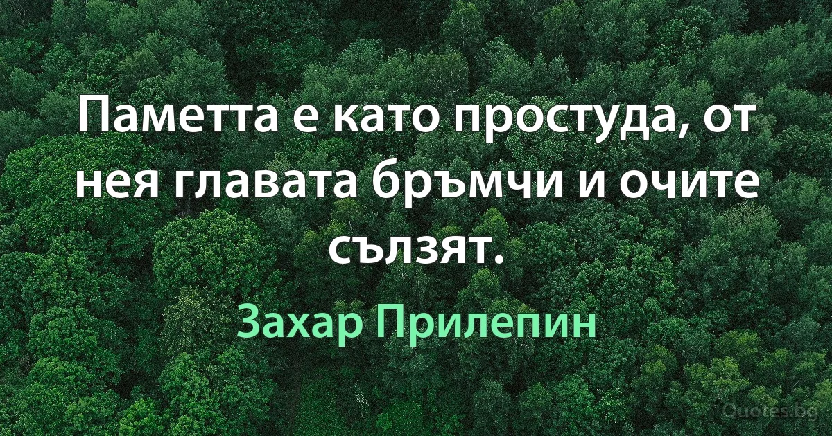 Паметта е като простуда, от нея главата бръмчи и очите сълзят. (Захар Прилепин)