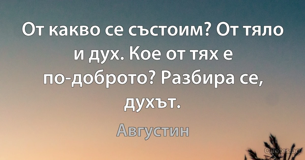 От какво се състоим? От тяло и дух. Кое от тях е по-доброто? Разбира се, духът. (Августин)