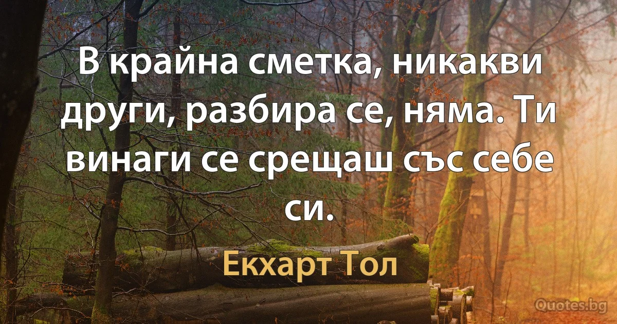 В крайна сметка, никакви други, разбира се, няма. Ти винаги се срещаш със себе си. (Екхарт Тол)