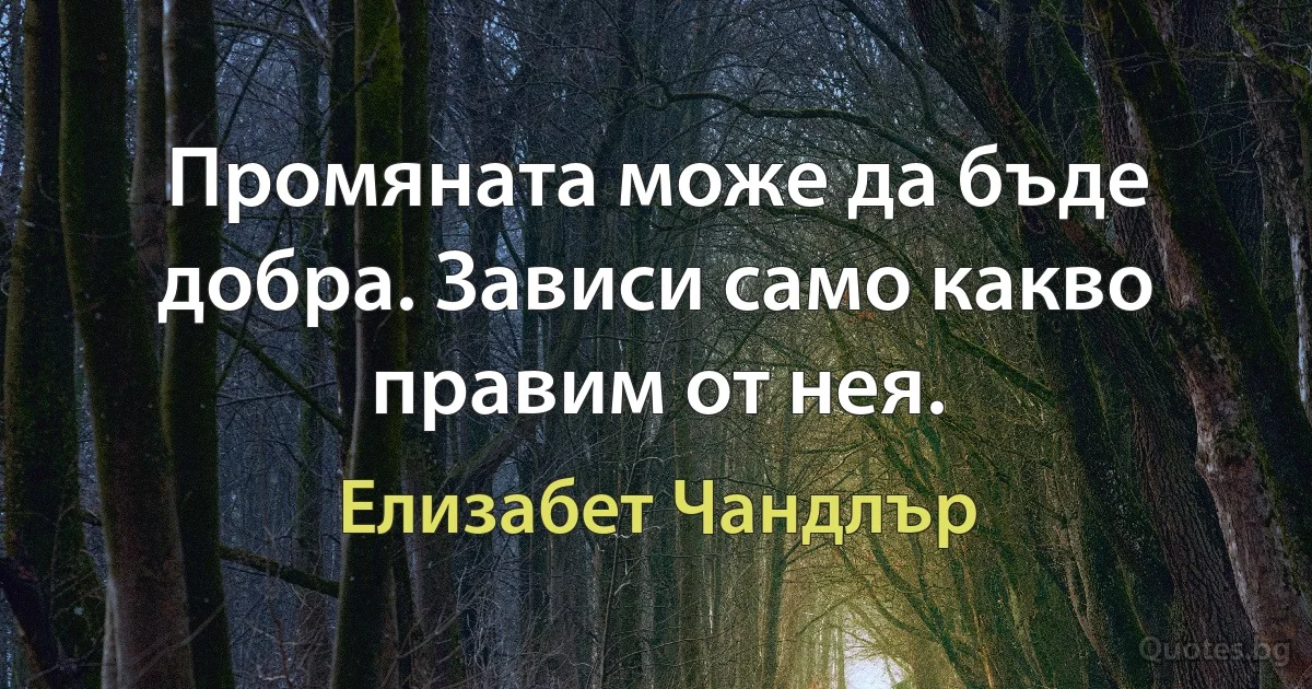 Промяната може да бъде добра. Зависи само какво правим от нея. (Елизабет Чандлър)