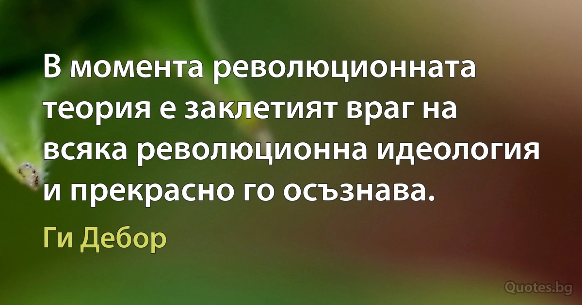 В момента революционната теория е заклетият враг на всяка революционна идеология и прекрасно го осъзнава. (Ги Дебор)