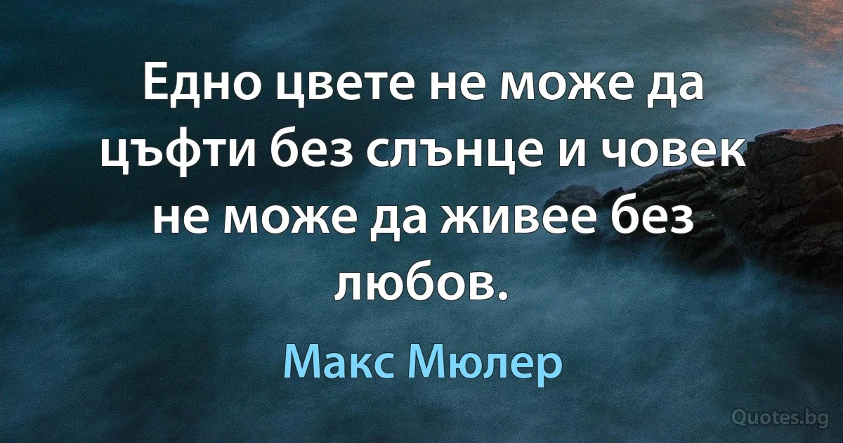 Едно цвете не може да цъфти без слънце и човек не може да живее без любов. (Макс Мюлер)