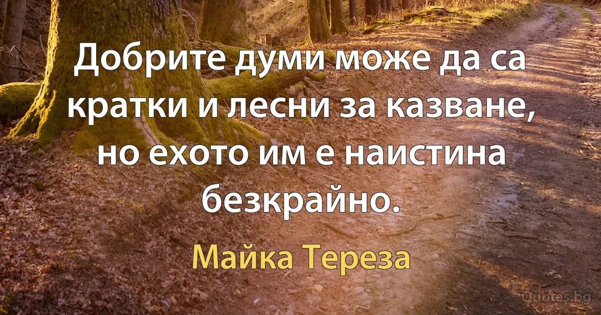 Добрите думи може да са кратки и лесни за казване, но ехото им е наистина безкрайно. (Майка Тереза)