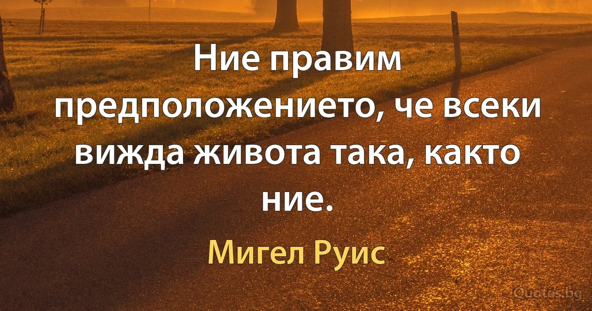 Ние правим предположението, че всеки вижда живота така, както ние. (Мигел Руис)