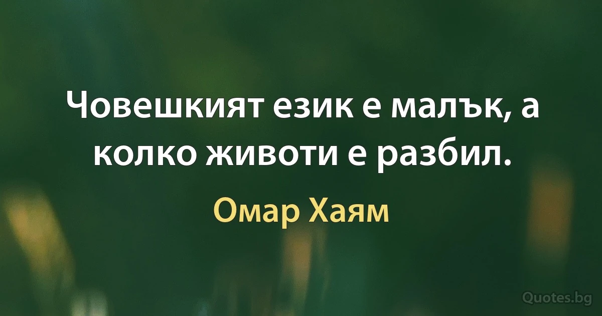 Човешкият език е малък, а колко животи е разбил. (Омар Хаям)