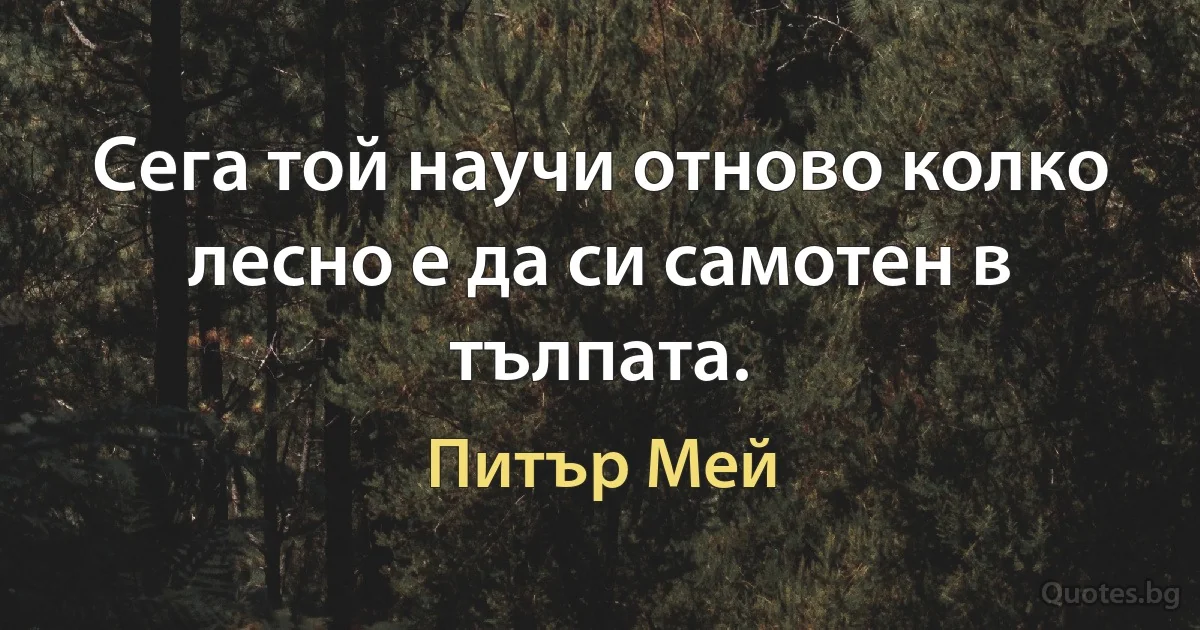 Сега той научи отново колко лесно е да си самотен в тълпата. (Питър Мей)