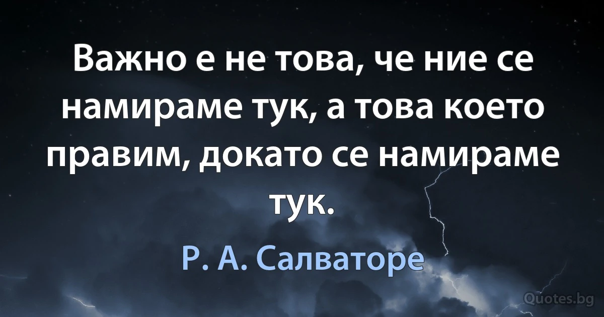 Важно е не това, че ние се намираме тук, а това което правим, докато се намираме тук. (Р. А. Салваторе)