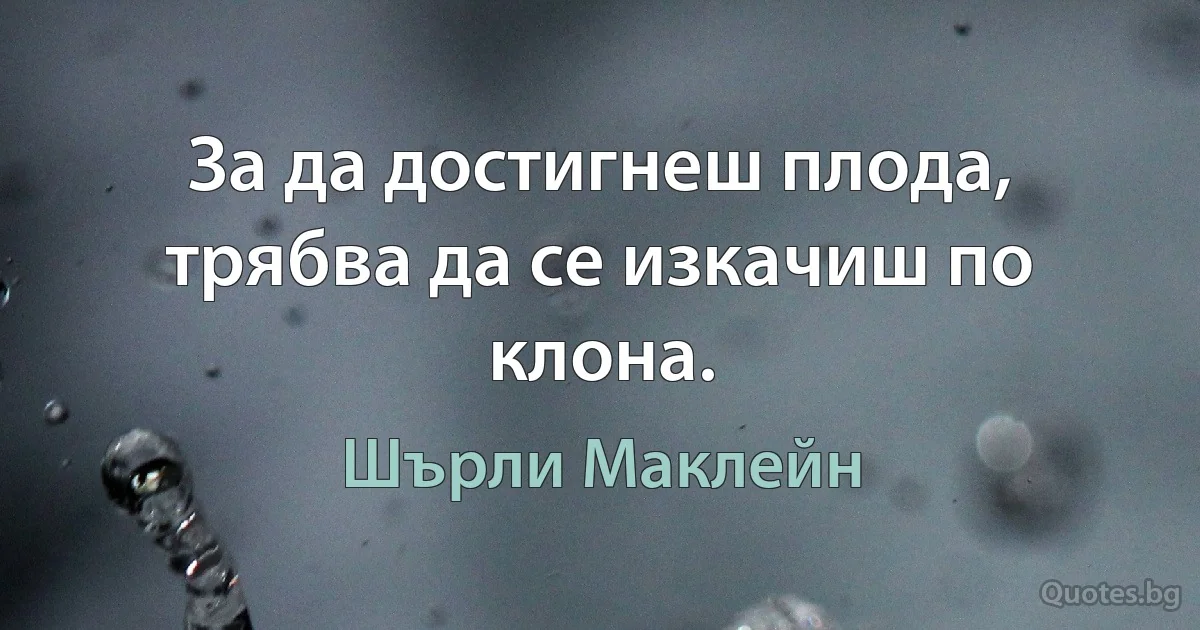 За да достигнеш плода, трябва да се изкачиш по клона. (Шърли Маклейн)