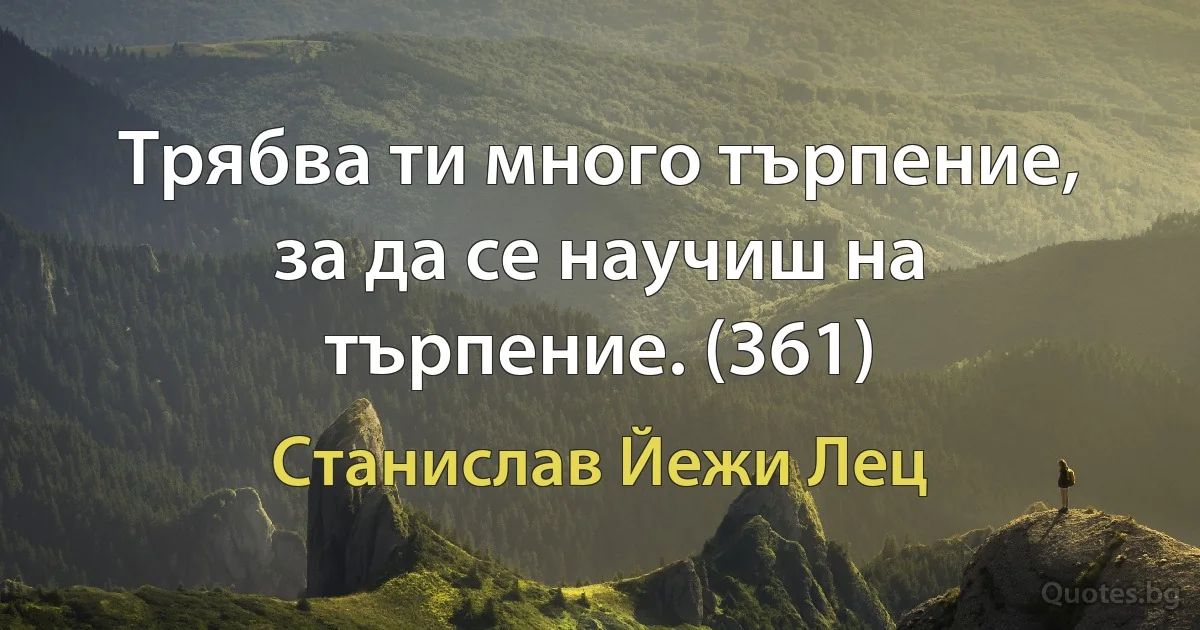 Трябва ти много търпение, за да се научиш на търпение. (361) (Станислав Йежи Лец)