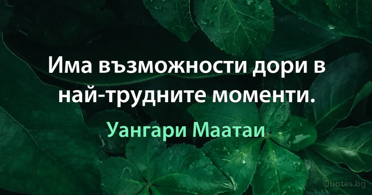 Има възможности дори в най-трудните моменти. (Уангари Маатаи)