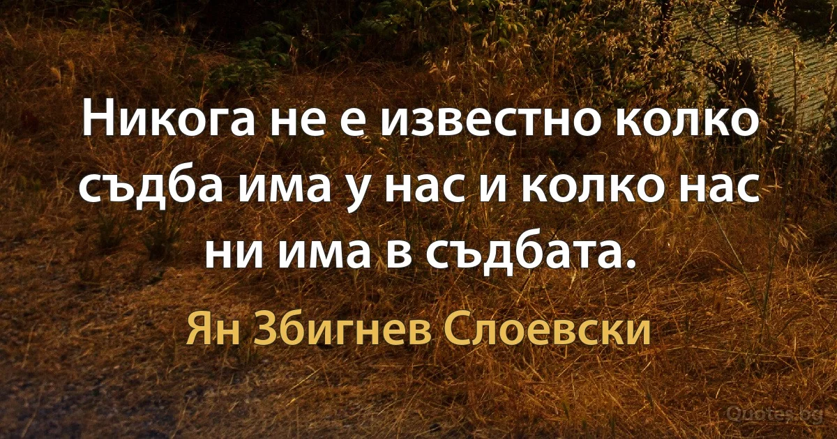 Никога не е известно колко съдба има у нас и колко нас ни има в съдбата. (Ян Збигнев Слоевски)