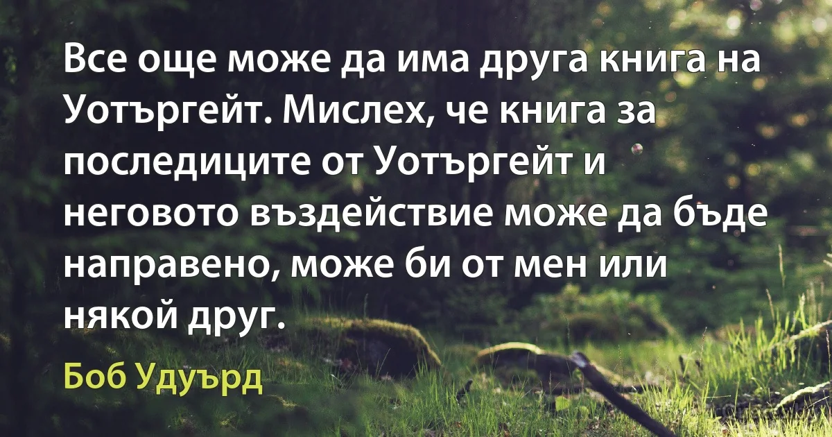 Все още може да има друга книга на Уотъргейт. Мислех, че книга за последиците от Уотъргейт и неговото въздействие може да бъде направено, може би от мен или някой друг. (Боб Удуърд)