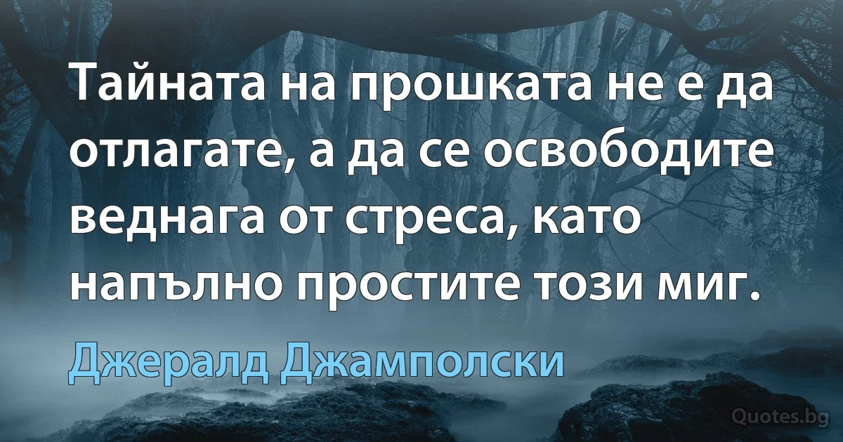 Тайната на прошката не е да отлагате, а да се освободите веднага от стреса, като напълно простите този миг. (Джералд Джамполски)