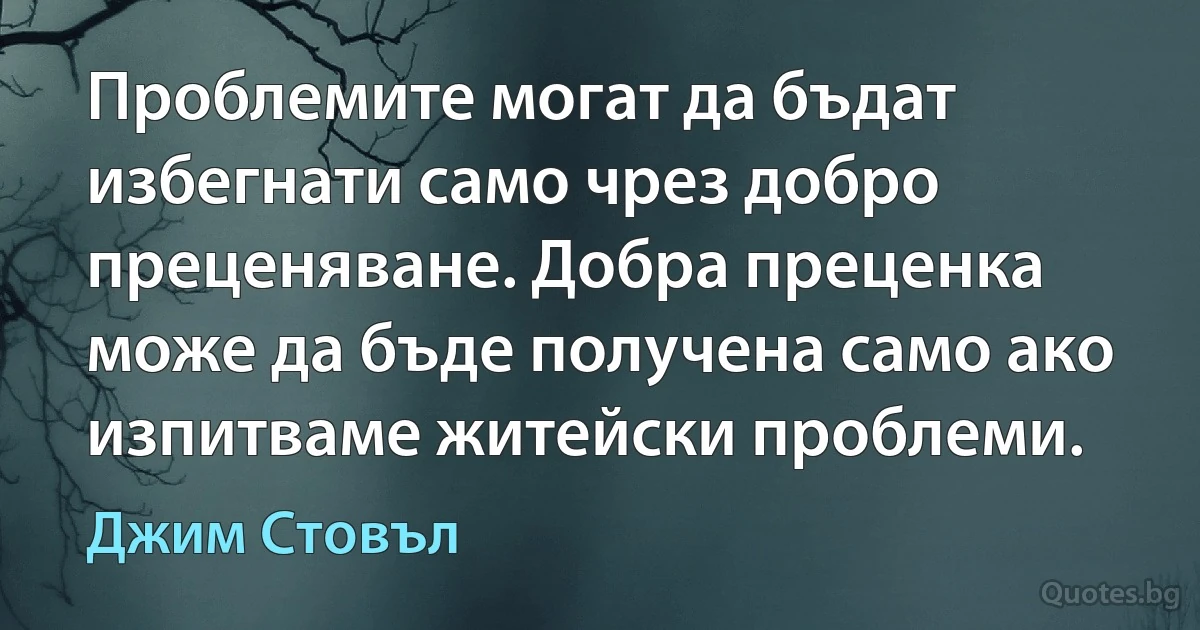 Проблемите могат да бъдат избегнати само чрез добро преценяване. Добра преценка може да бъде получена само ако изпитваме житейски проблеми. (Джим Стовъл)