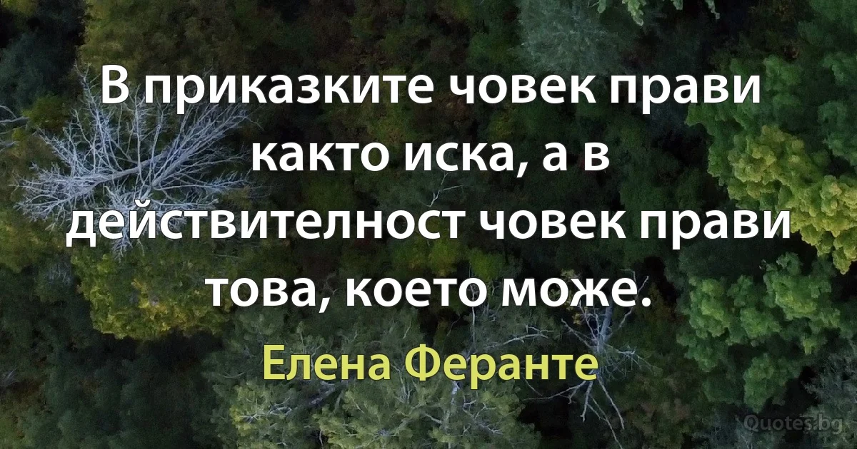 В приказките човек прави както иска, а в действителност човек прави това, което може. (Елена Феранте)