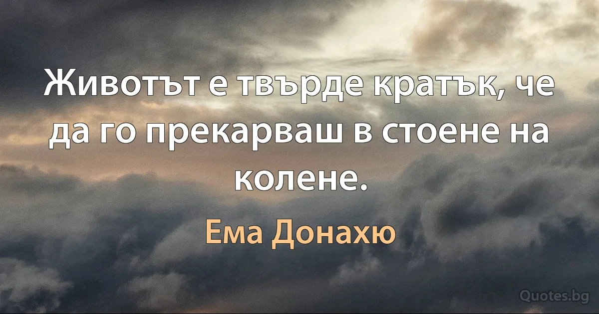 Животът е твърде кратък, че да го прекарваш в стоене на колене. (Ема Донахю)