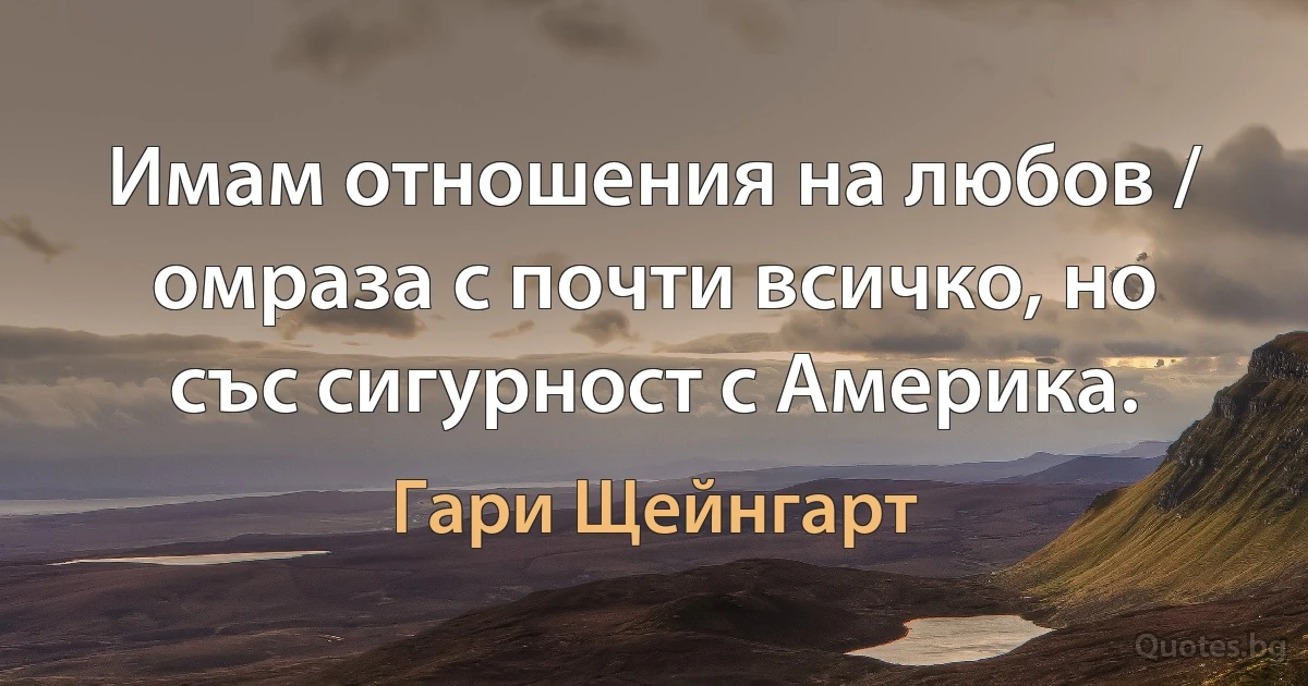 Имам отношения на любов / омраза с почти всичко, но със сигурност с Америка. (Гари Щейнгарт)