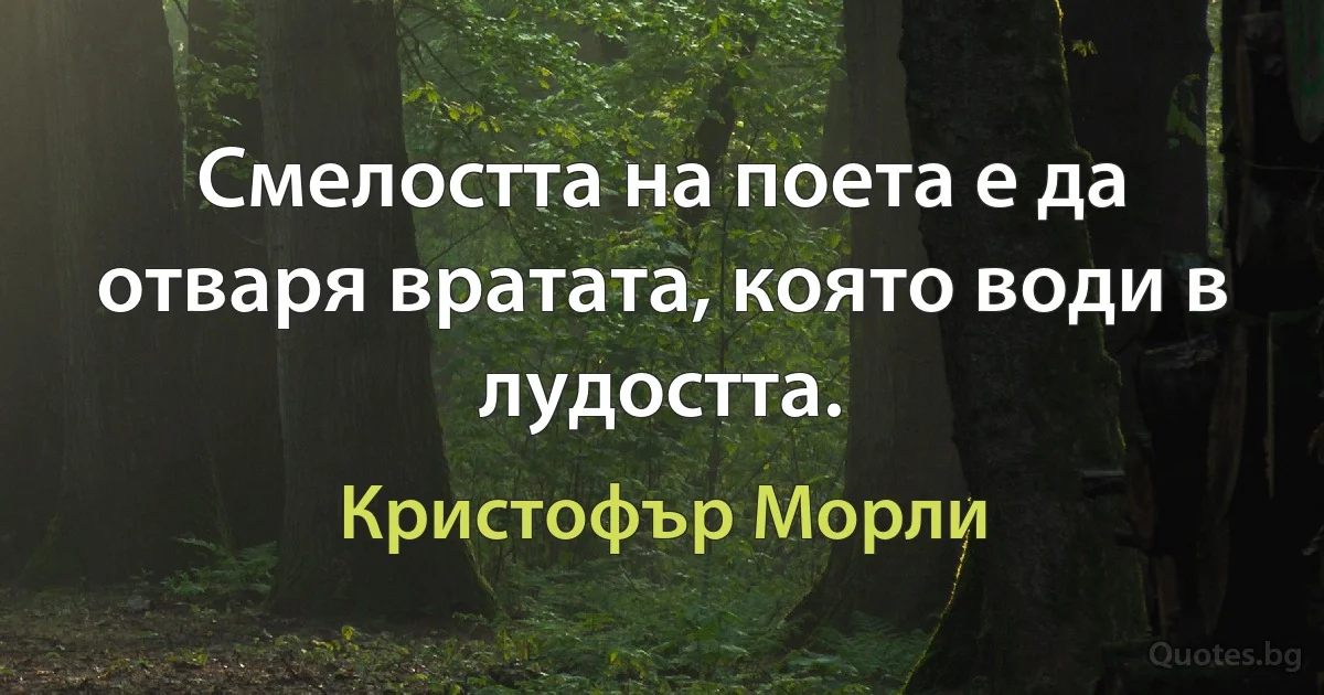 Смелостта на поета е да отваря вратата, която води в лудостта. (Кристофър Морли)