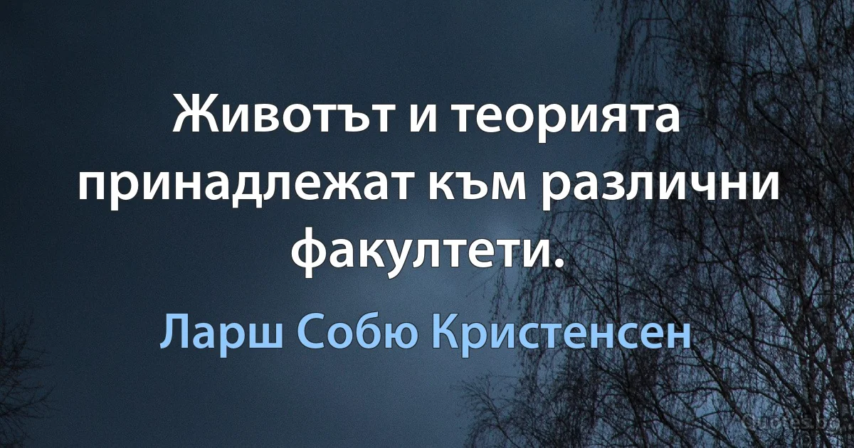 Животът и теорията принадлежат към различни факултети. (Ларш Собю Кристенсен)