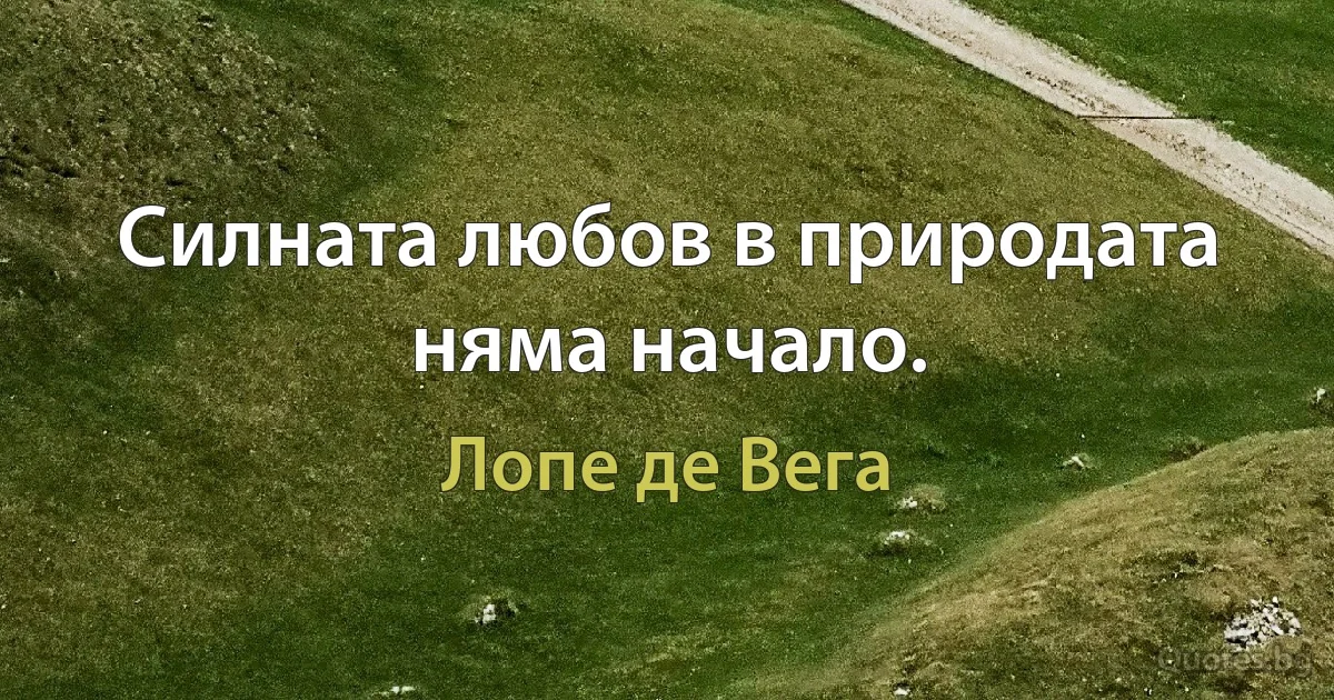 Силната любов в природата няма начало. (Лопе де Вега)