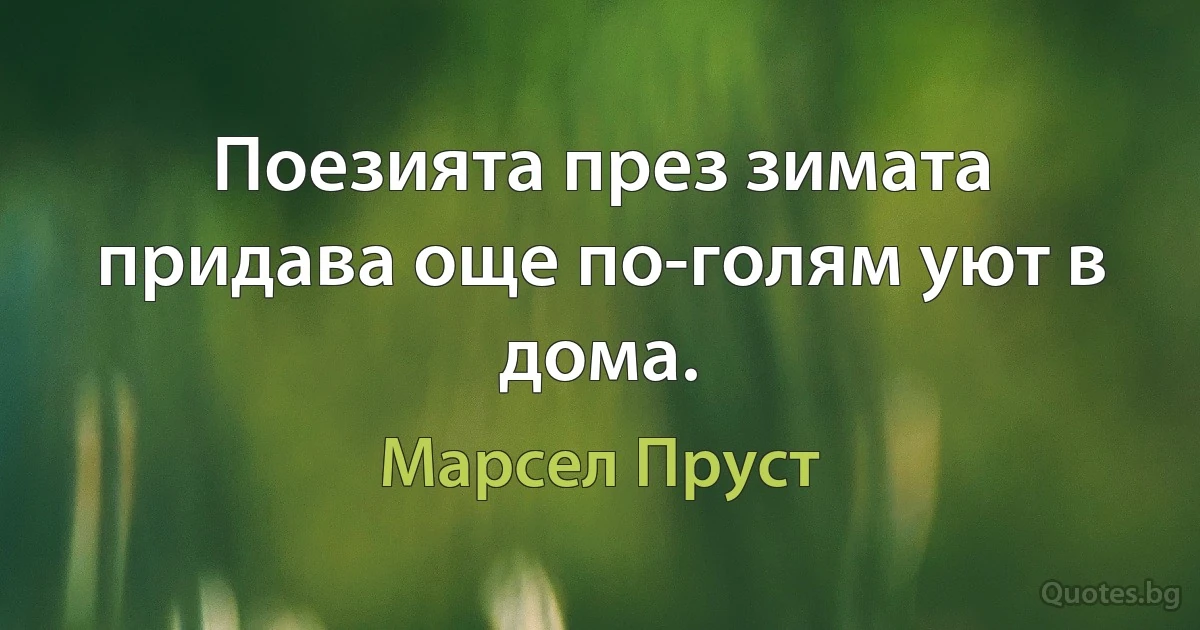 Поезията през зимата придава още по-голям уют в дома. (Марсел Пруст)