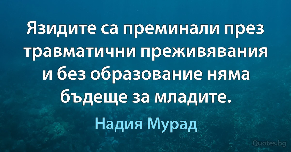 Язидите са преминали през травматични преживявания и без образование няма бъдеще за младите. (Надия Мурад)