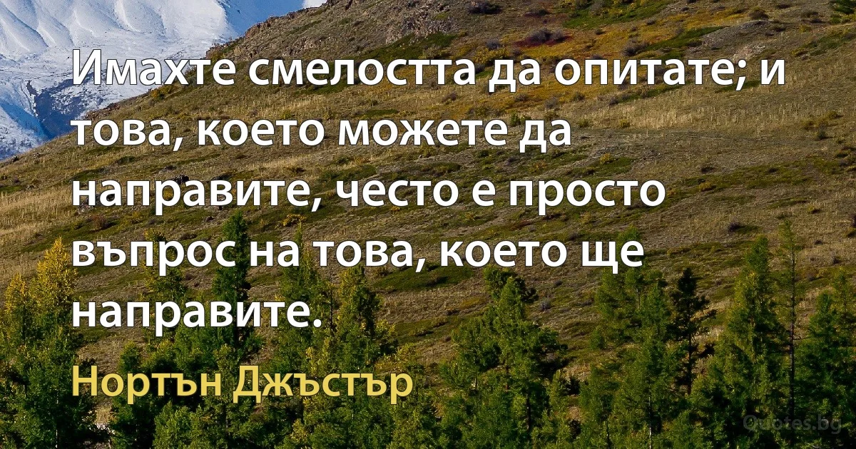 Имахте смелостта да опитате; и това, което можете да направите, често е просто въпрос на това, което ще направите. (Нортън Джъстър)