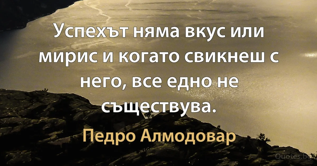 Успехът няма вкус или мирис и когато свикнеш с него, все едно не съществува. (Педро Алмодовар)