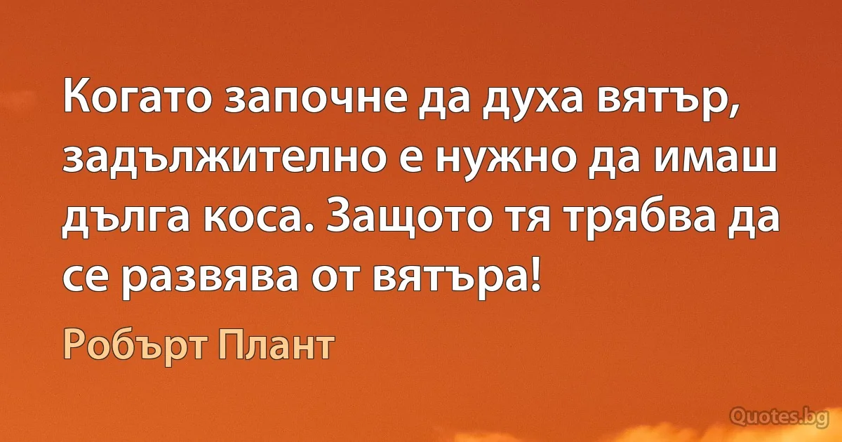 Когато започне да духа вятър, задължително е нужно да имаш дълга коса. Защото тя трябва да се развява от вятъра! (Робърт Плант)