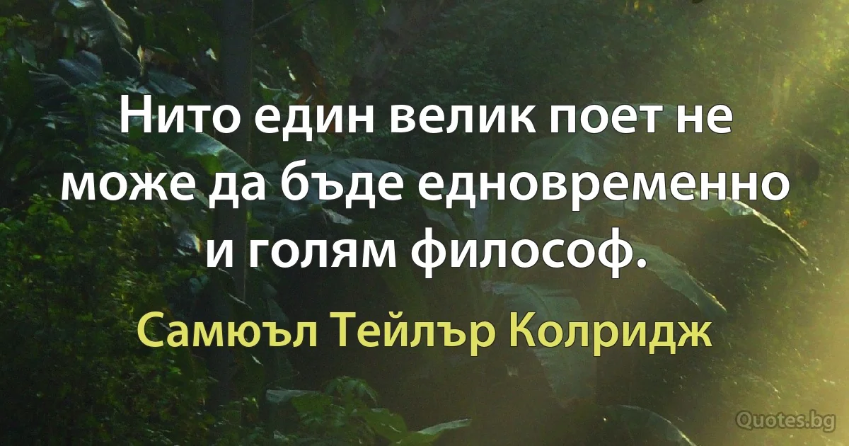 Нито един велик поет не може да бъде едновременно и голям философ. (Самюъл Тейлър Колридж)