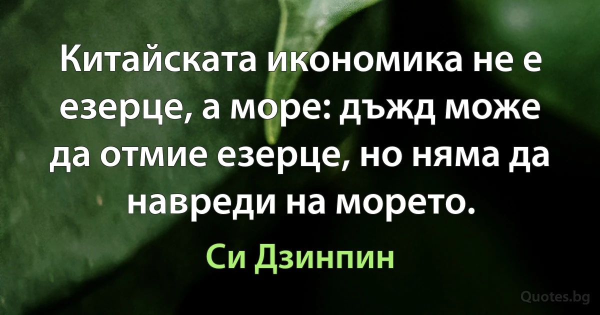 Китайската икономика не е езерце, а море: дъжд може да отмие езерце, но няма да навреди на морето. (Си Дзинпин)