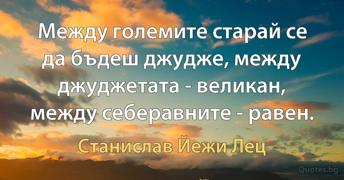 Между големите старай се да бъдеш джудже, между джуджетата - великан, между себеравните - равен. (Станислав Йежи Лец)