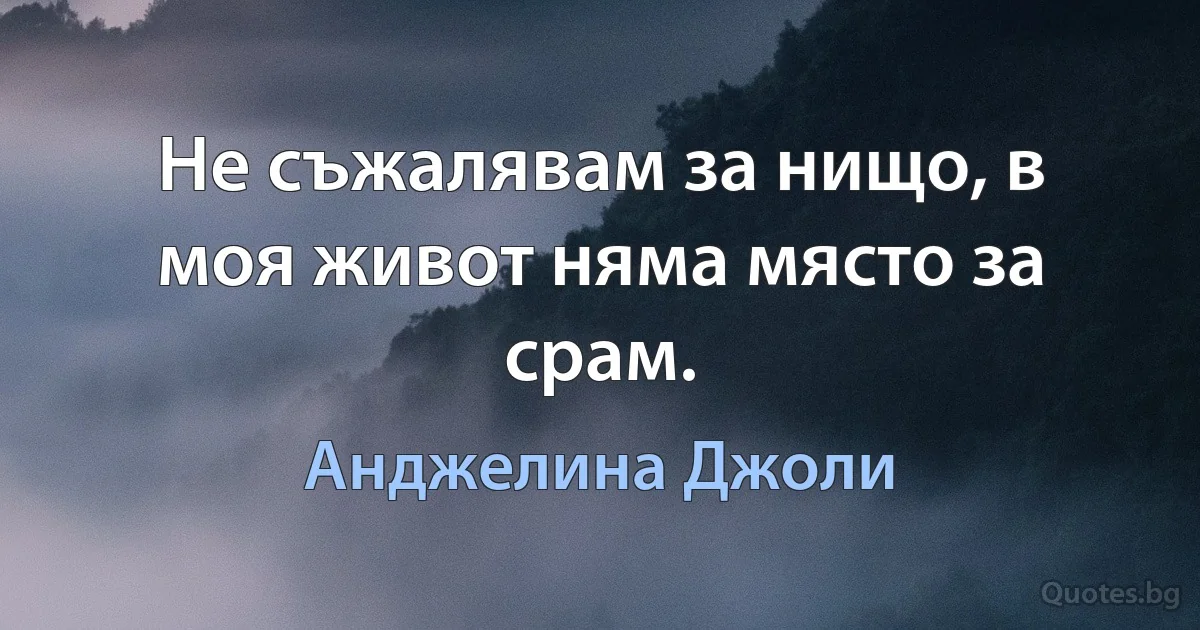 Не съжалявам за нищо, в моя живот няма място за срам. (Анджелина Джоли)