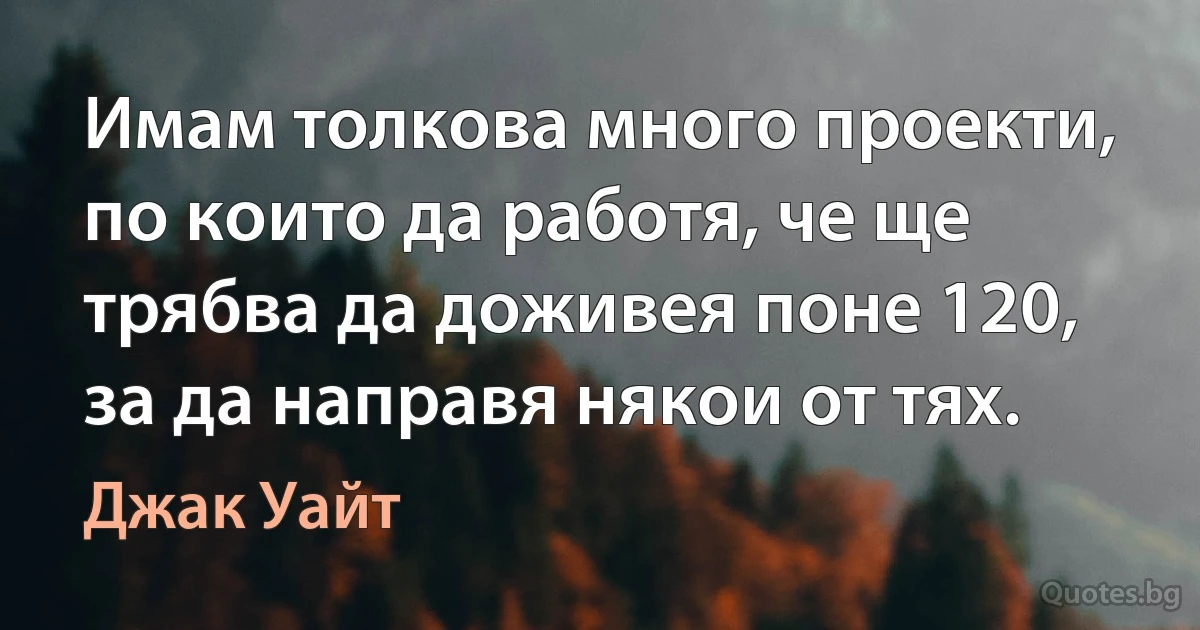 Имам толкова много проекти, по които да работя, че ще трябва да доживея поне 120, за да направя някои от тях. (Джак Уайт)