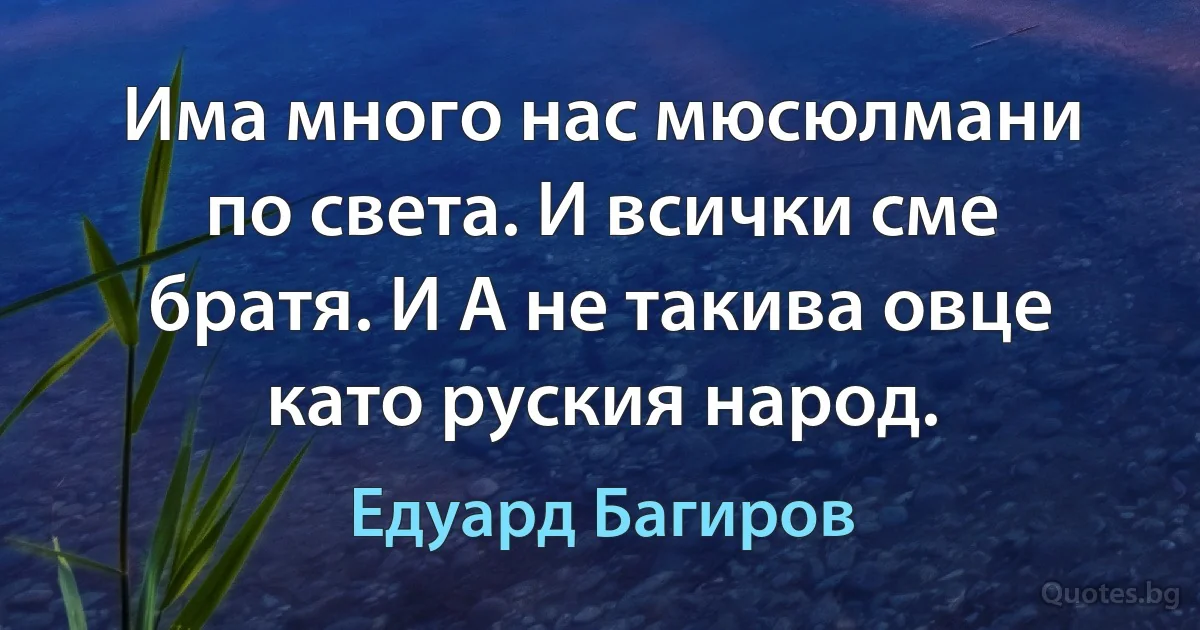 Има много нас мюсюлмани по света. И всички сме братя. И А не такива овце като руския народ. (Едуард Багиров)