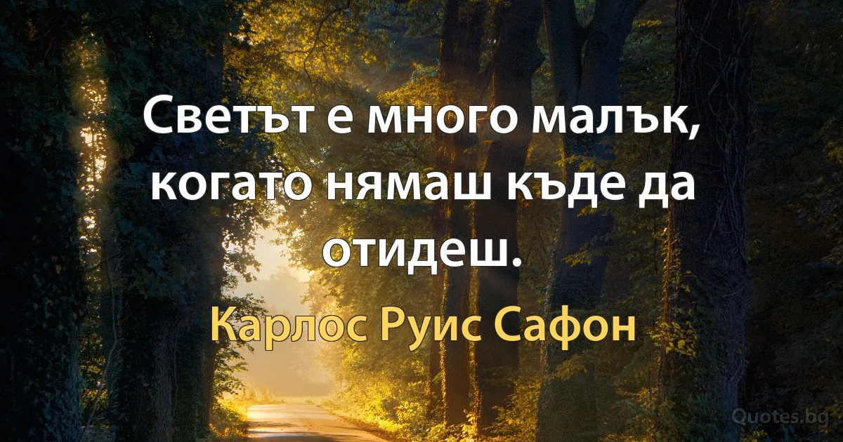 Светът е много малък, когато нямаш къде да отидеш. (Карлос Руис Сафон)