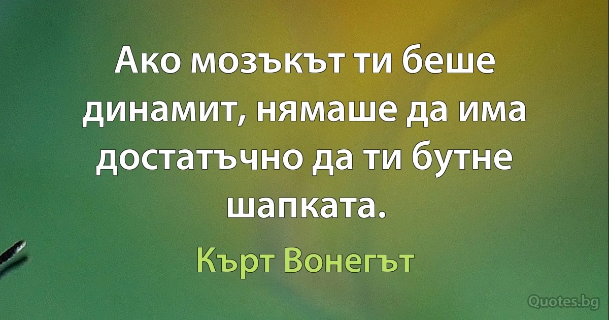 Ако мозъкът ти беше динамит, нямаше да има достатъчно да ти бутне шапката. (Кърт Вонегът)