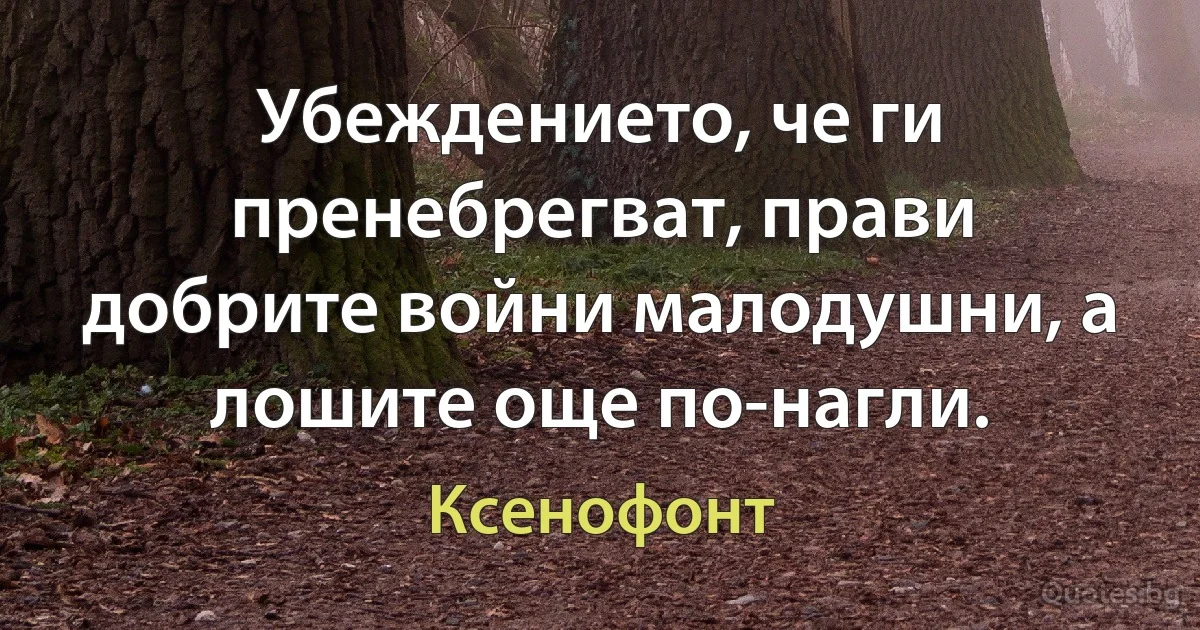 Убеждението, че ги пренебрегват, прави добрите войни малодушни, а лошите още по-нагли. (Ксенофонт)