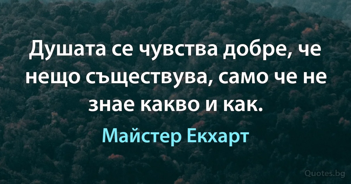 Душата се чувства добре, че нещо съществува, само че не знае какво и как. (Майстер Екхарт)