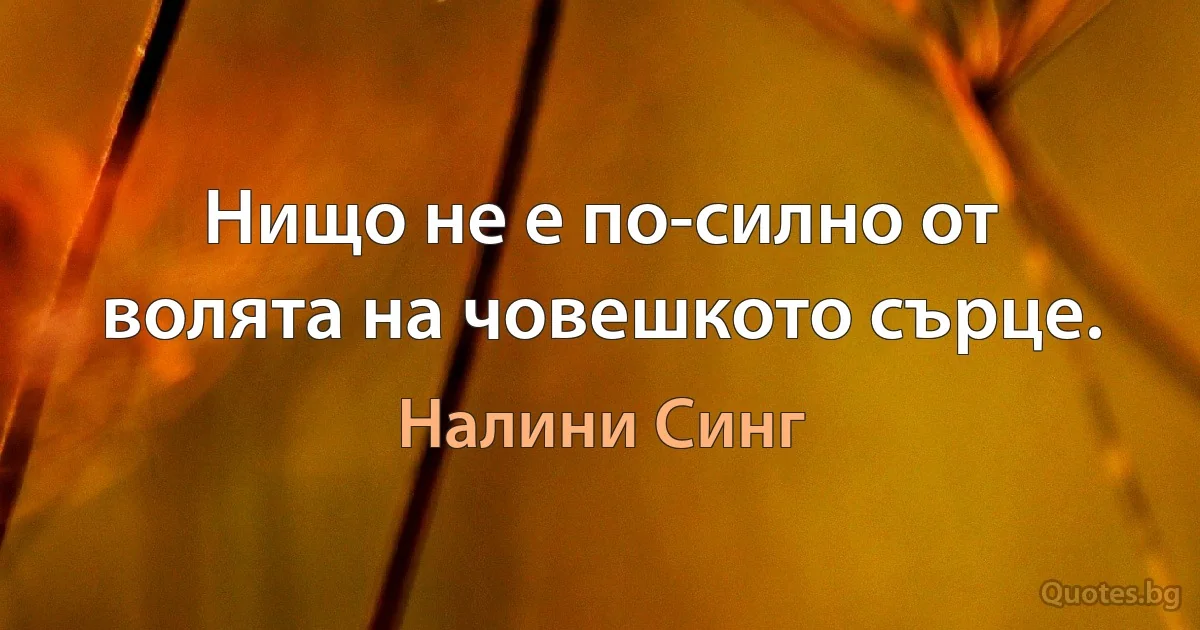 Нищо не е по-силно от волята на човешкото сърце. (Налини Синг)