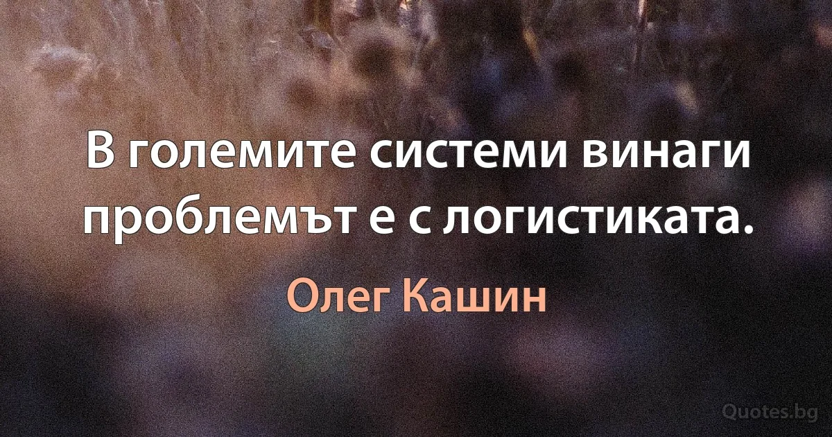 В големите системи винаги проблемът е с логистиката. (Олег Кашин)