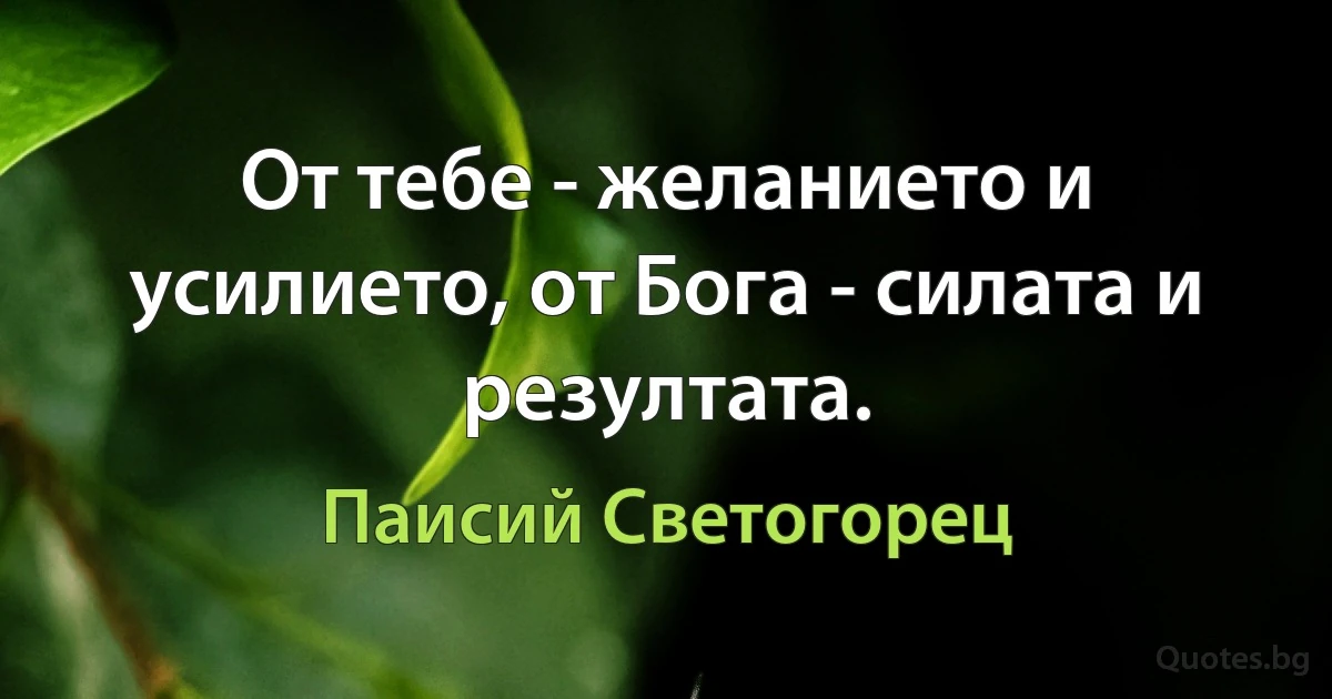 От тебе - желанието и усилието, от Бога - силата и резултата. (Паисий Светогорец)