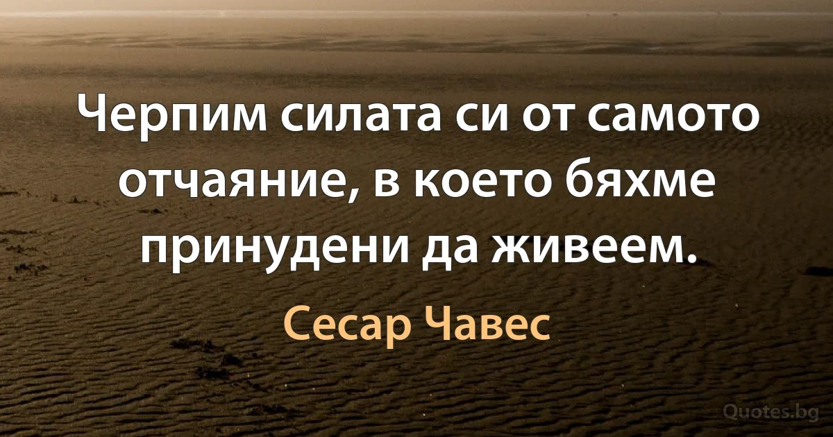 Черпим силата си от самото отчаяние, в което бяхме принудени да живеем. (Сесар Чавес)