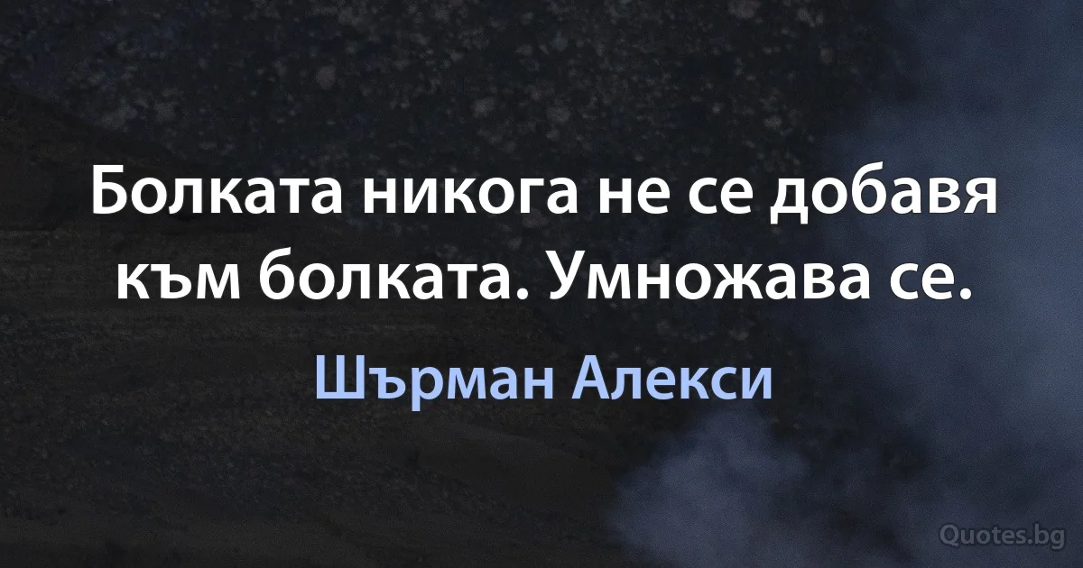 Болката никога не се добавя към болката. Умножава се. (Шърман Алекси)