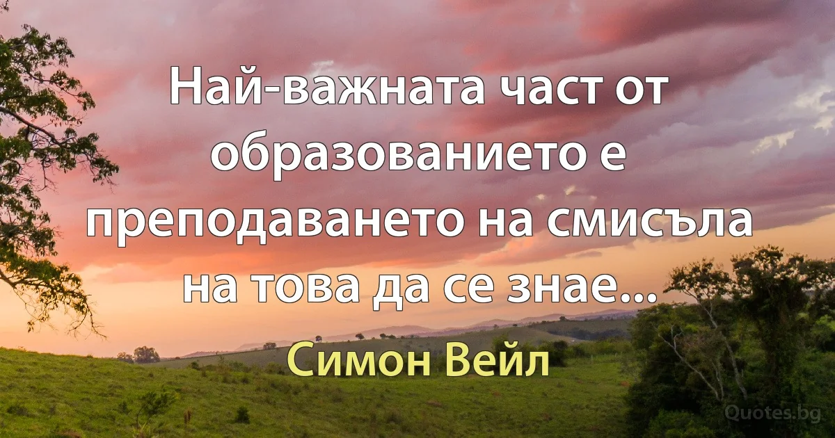 Най-важната част от образованието е преподаването на смисъла на това да се знае... (Симон Вейл)