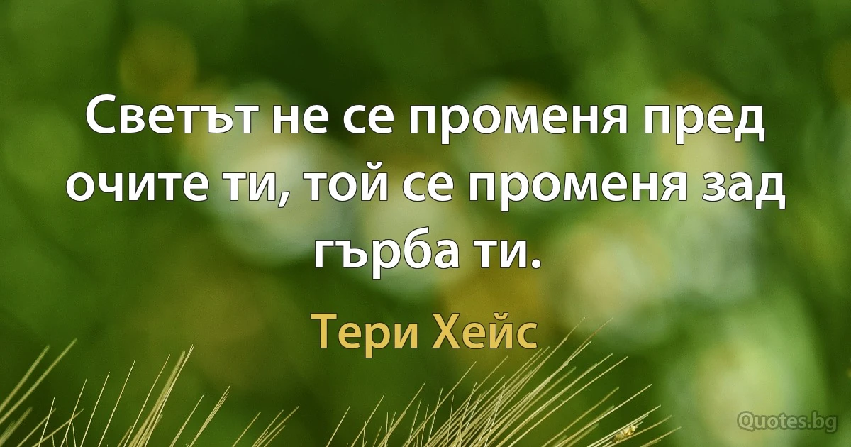 Светът не се променя пред очите ти, той се променя зад гърба ти. (Тери Хейс)