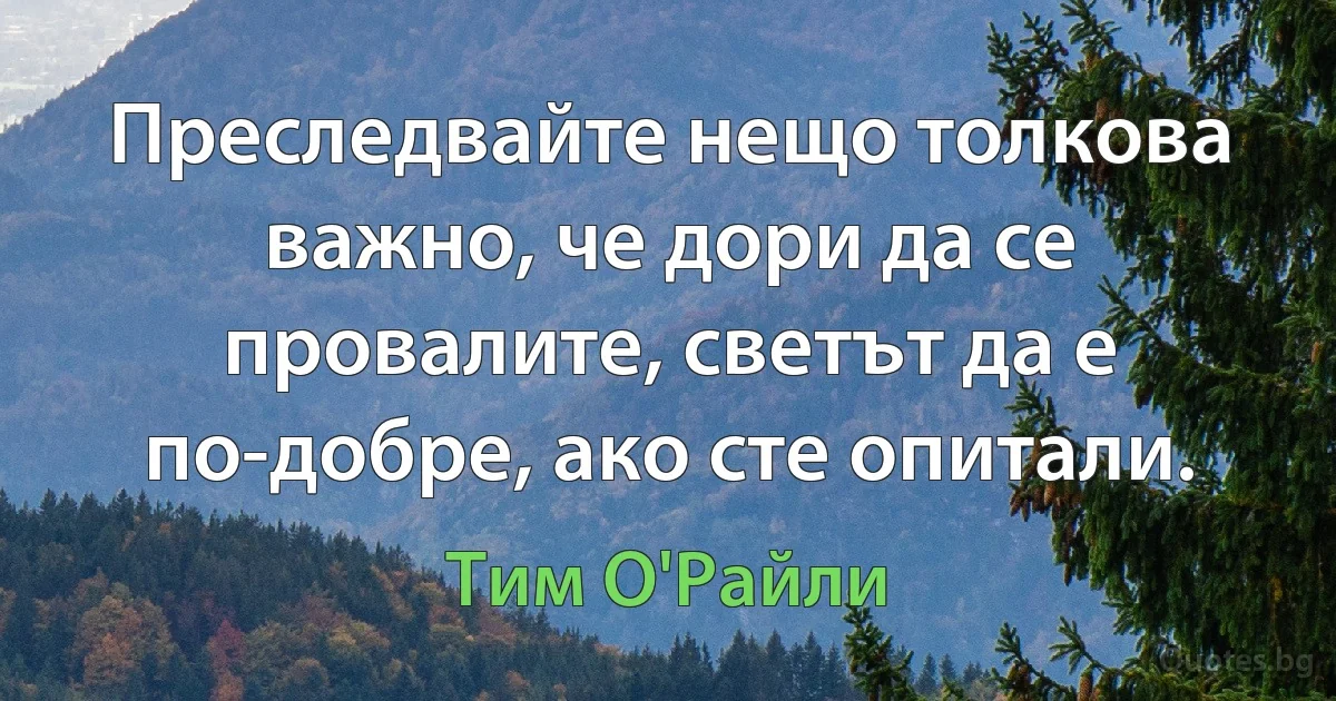 Преследвайте нещо толкова важно, че дори да се провалите, светът да е по-добре, ако сте опитали. (Тим О'Райли)